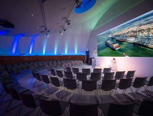 Hogeschool Rotterdam Drijvend Paviljoen collegezaal met audiovisuele oplossingen van Fidato
